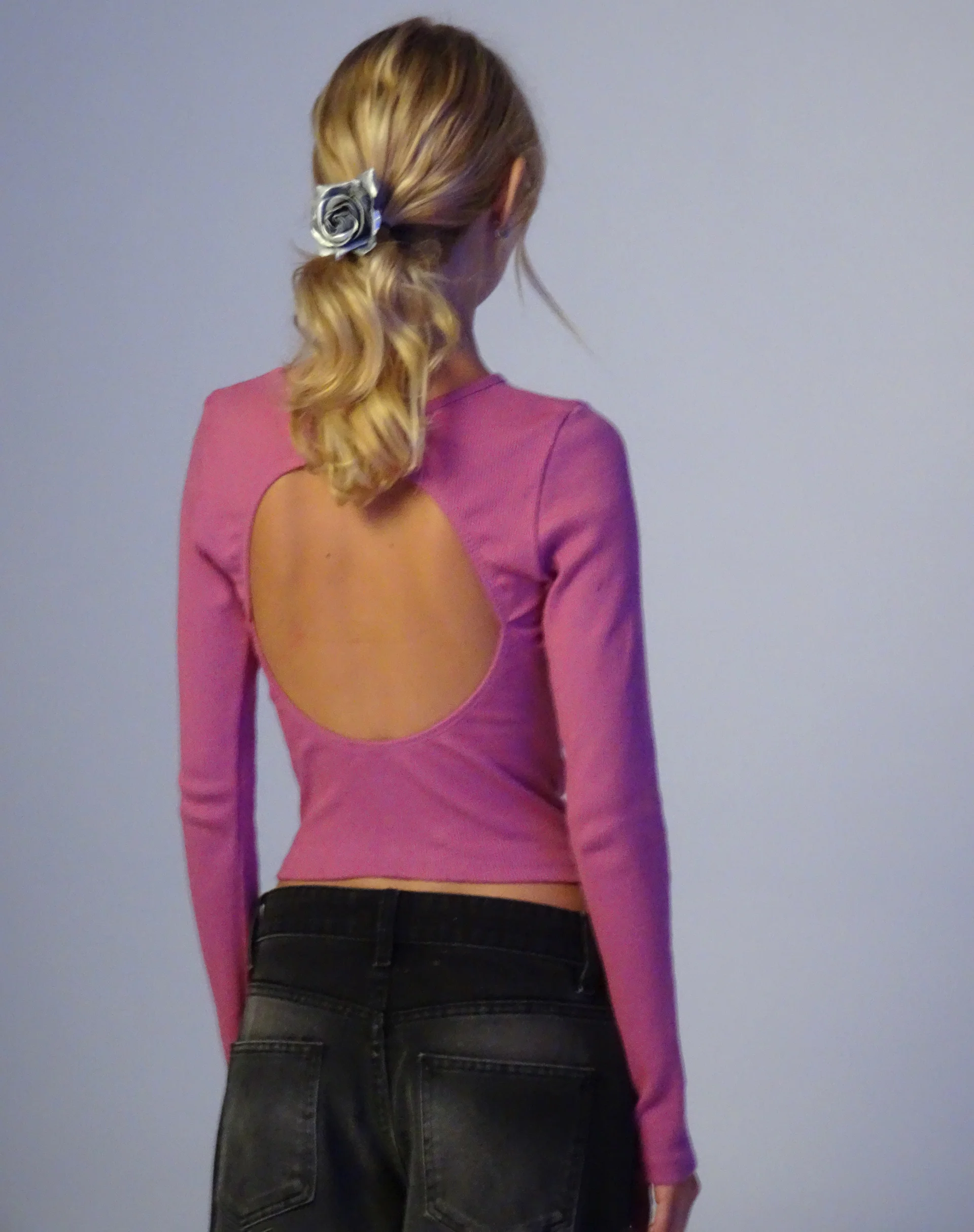 Gelbon Open Back Long Sleeve Top in Cashmere Pink - Awmao