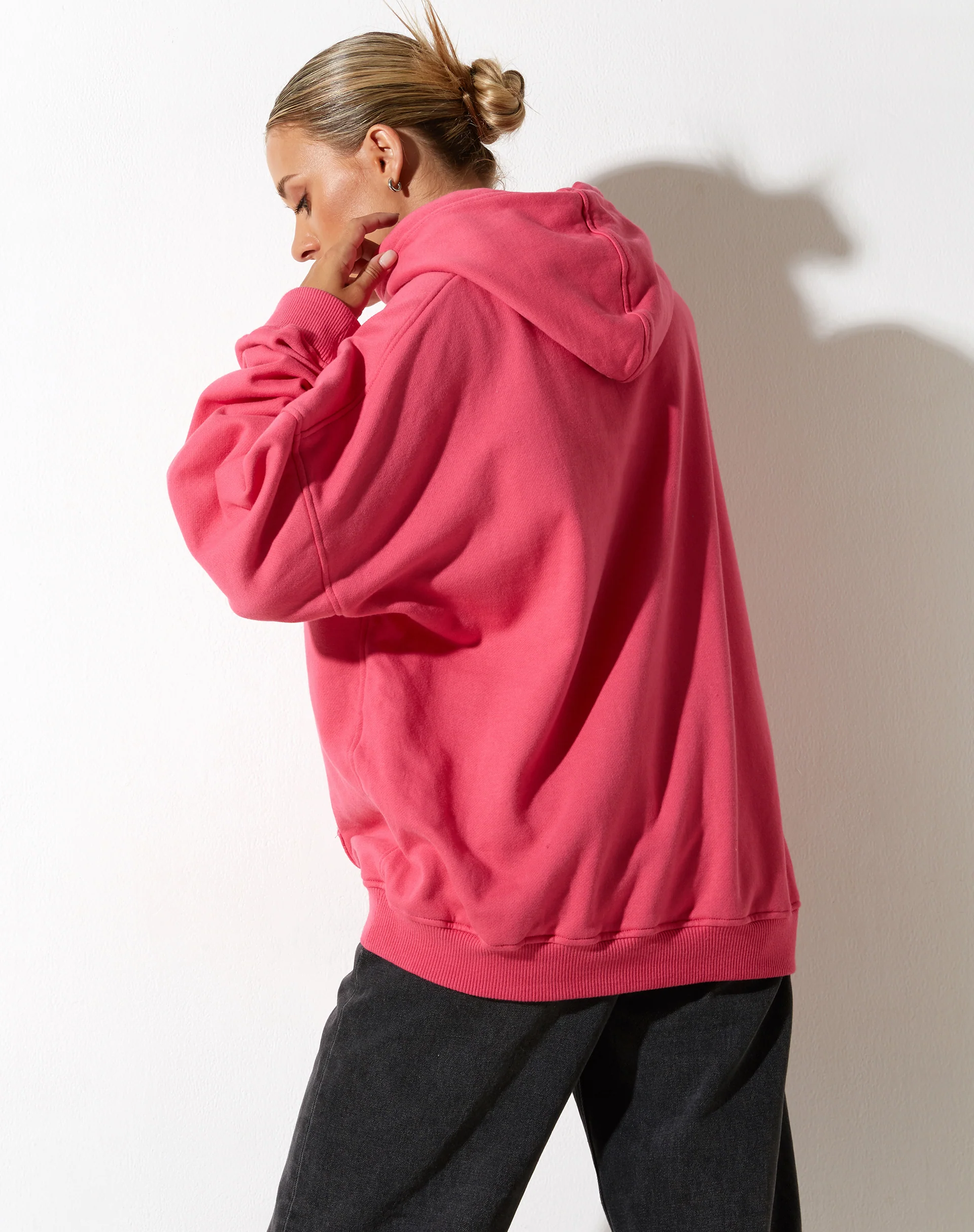 Oversize Hoodie in Fandango Pink with 'Different' Embro - Awmao