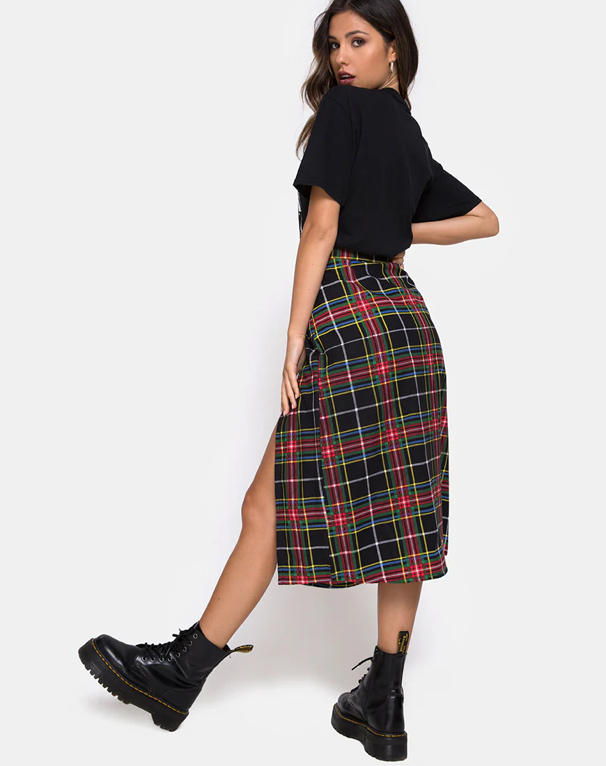 Saika Skirt in Plaid Red Green Yellow Black - Awmao