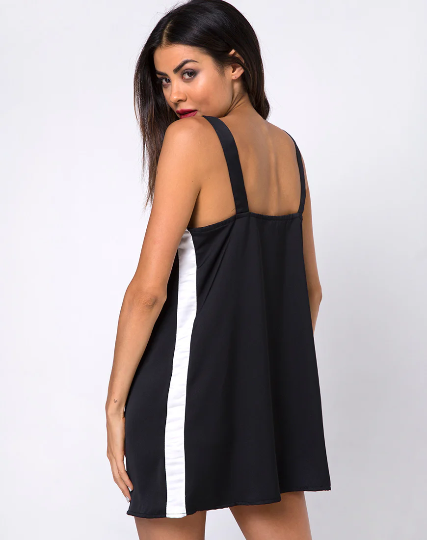 Rona Slip Dress in Black with Ivory Stripe - Awmao