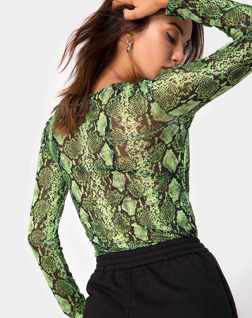 Betina Bodice in Slime Lime Snake Mesh - Awmao