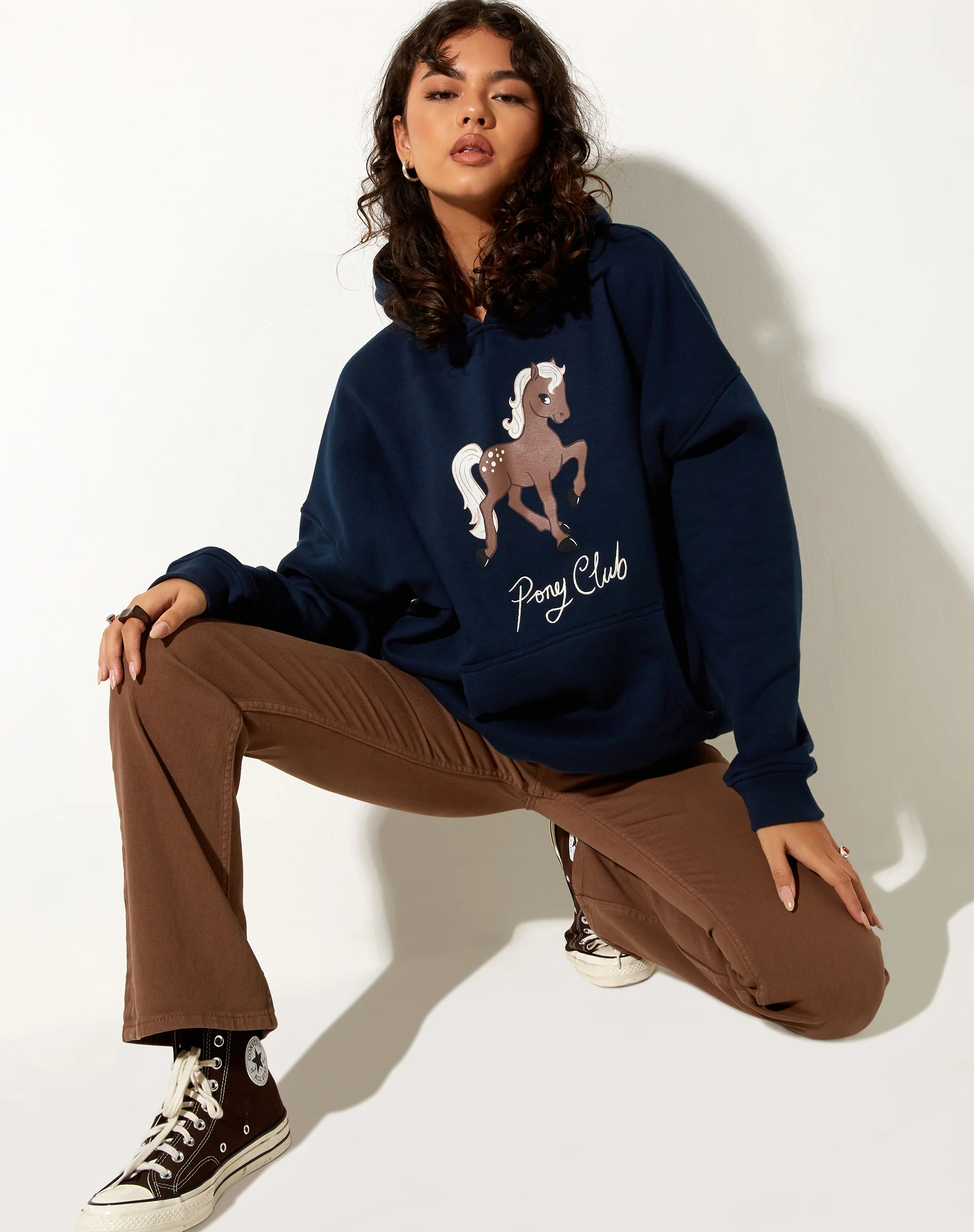 Oversize Hoodie in Navy Pony Club Mix Embro - Awmao