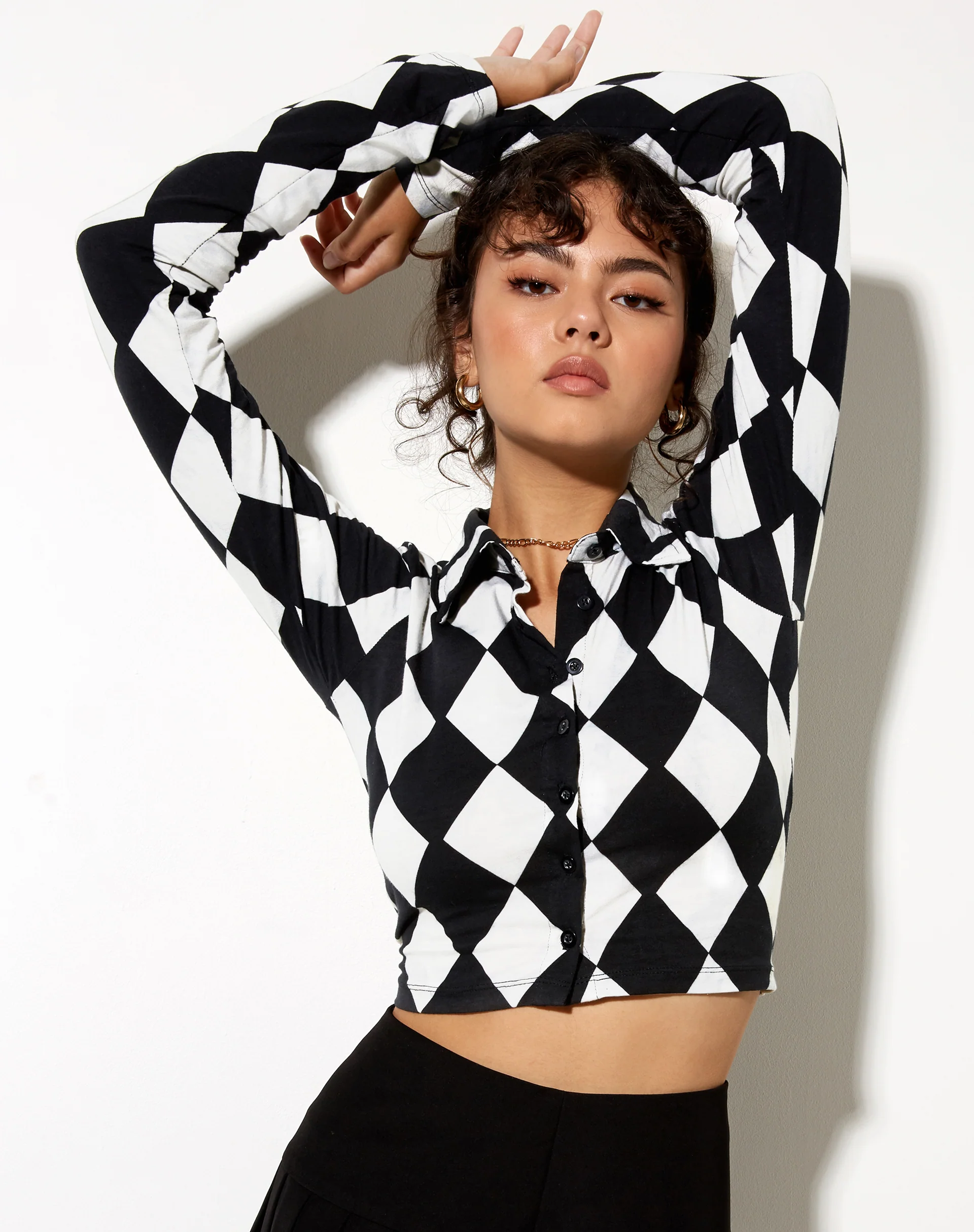 Ryals Crop Top in Harlequin Black and White - Awmao
