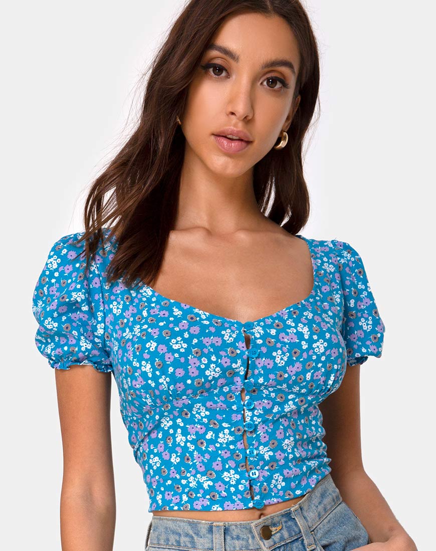 Monda Top in Bloom Baby Blue - Awmao