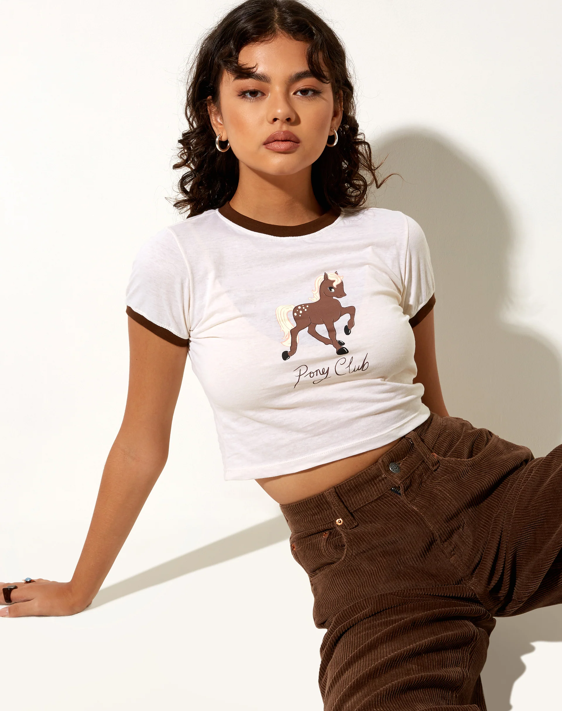 Ringer Tee in Winter White Bind Cocoa Pony Club - Awmao