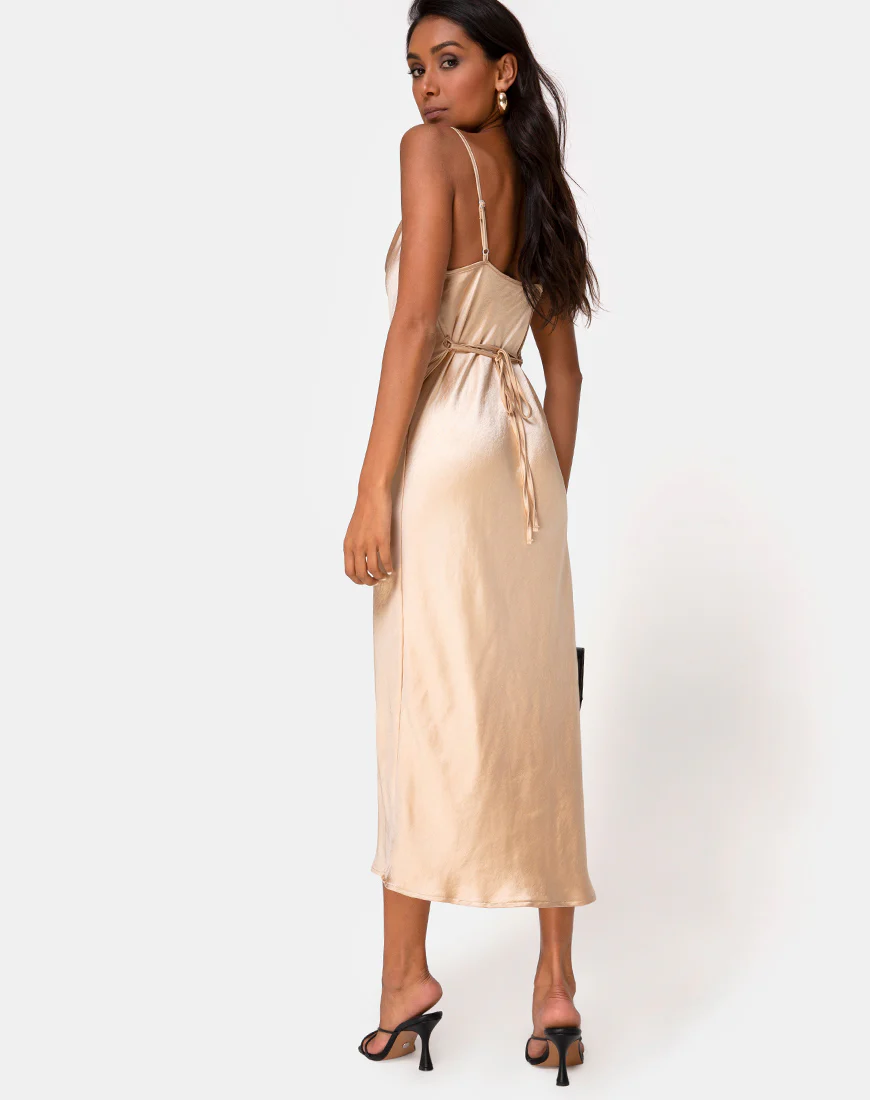 Palasha Dress in Satin Gold - Awmao