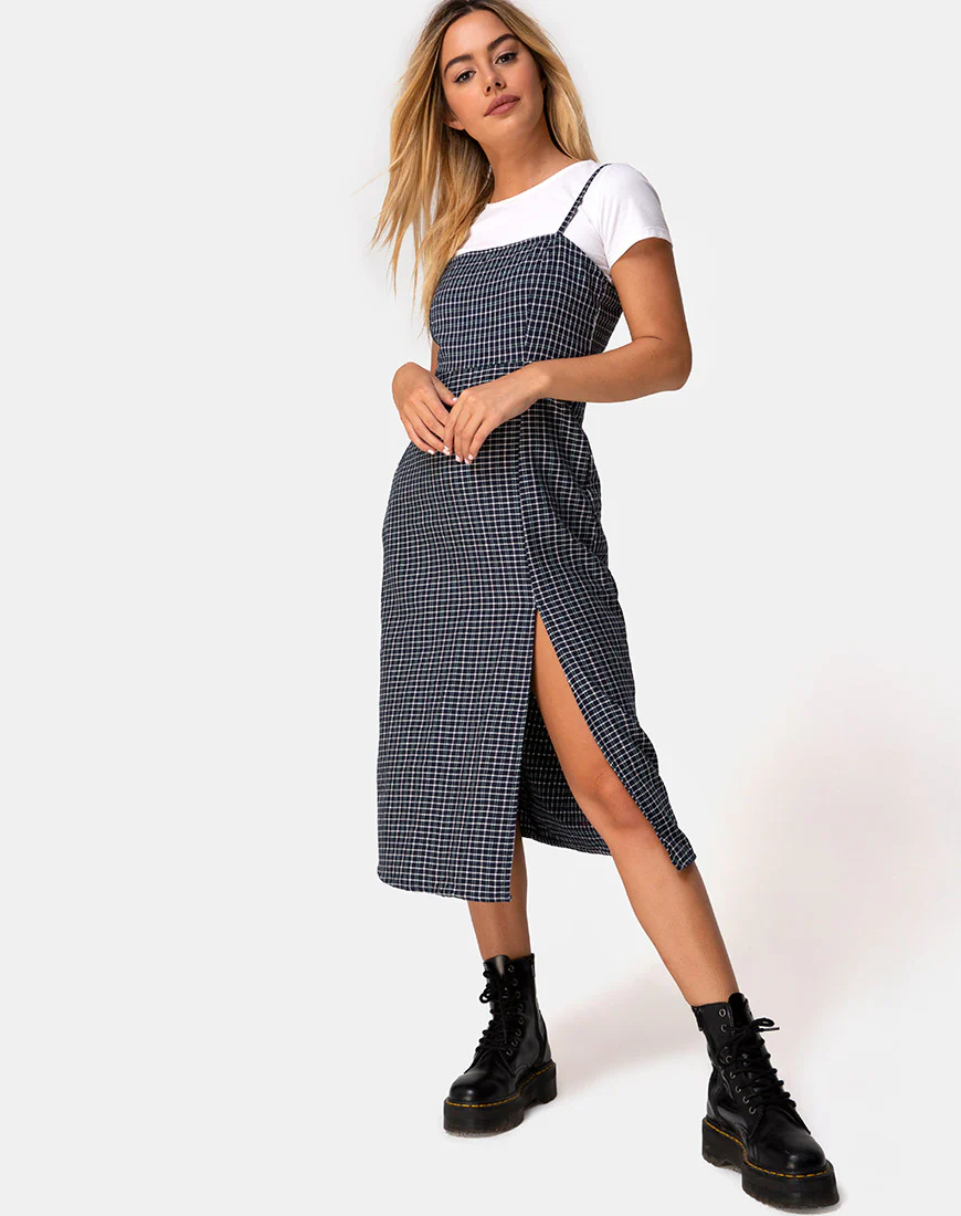 Kaoya Dress in Check Green Black - Awmao