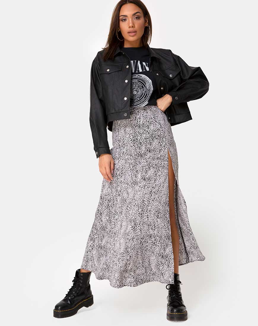 Shayk Midi Skirt in Leo Spot Black and White - Awmao