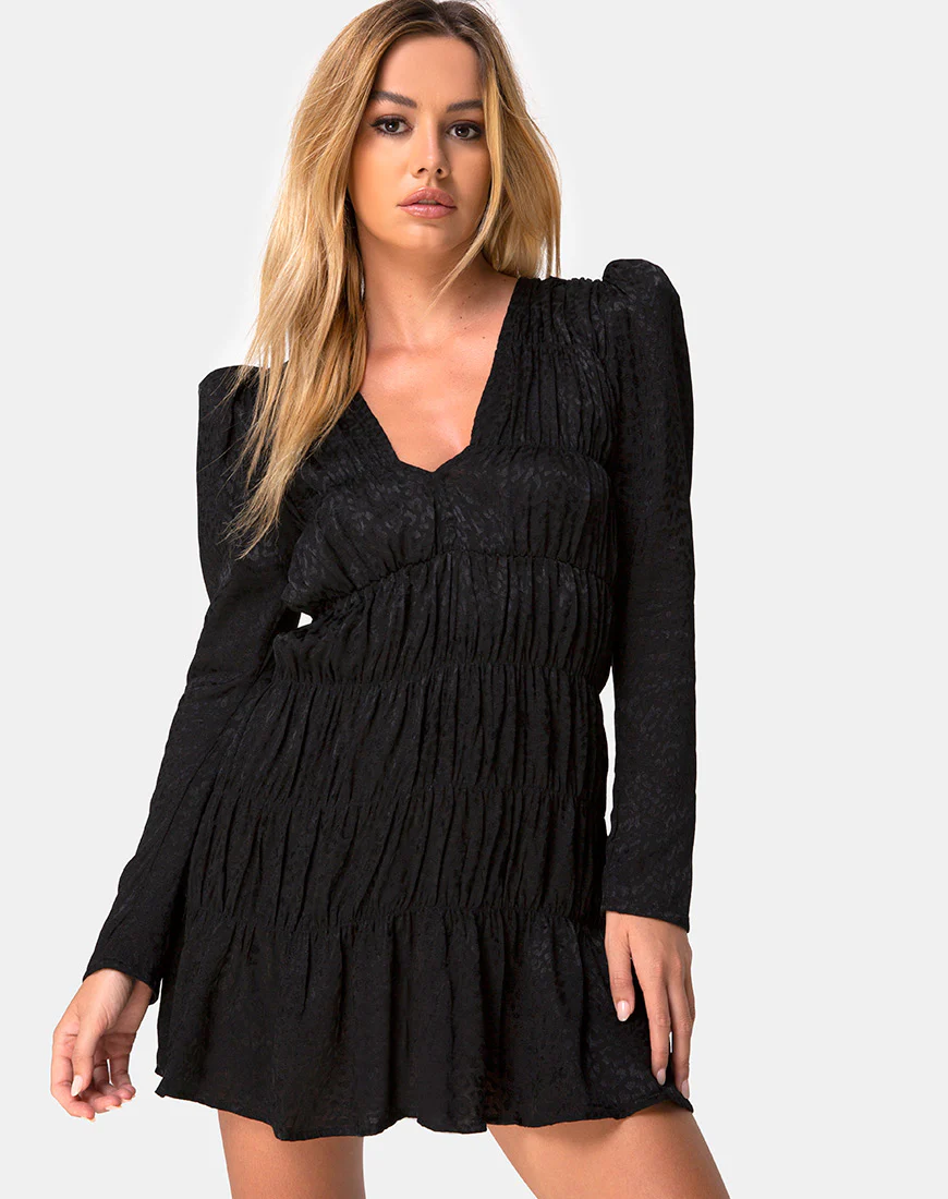 Risana Dress in Satin Cheetah Black - Awmao
