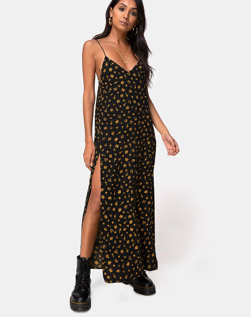 Hermina Maxi Dress in Mini Astro Black - Awmao