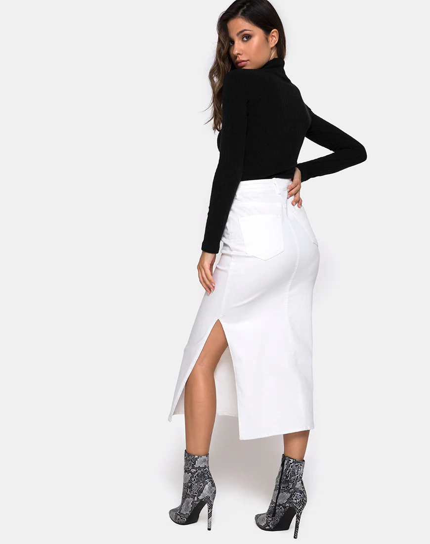 Lyra Midi Skirt in White - Awmao