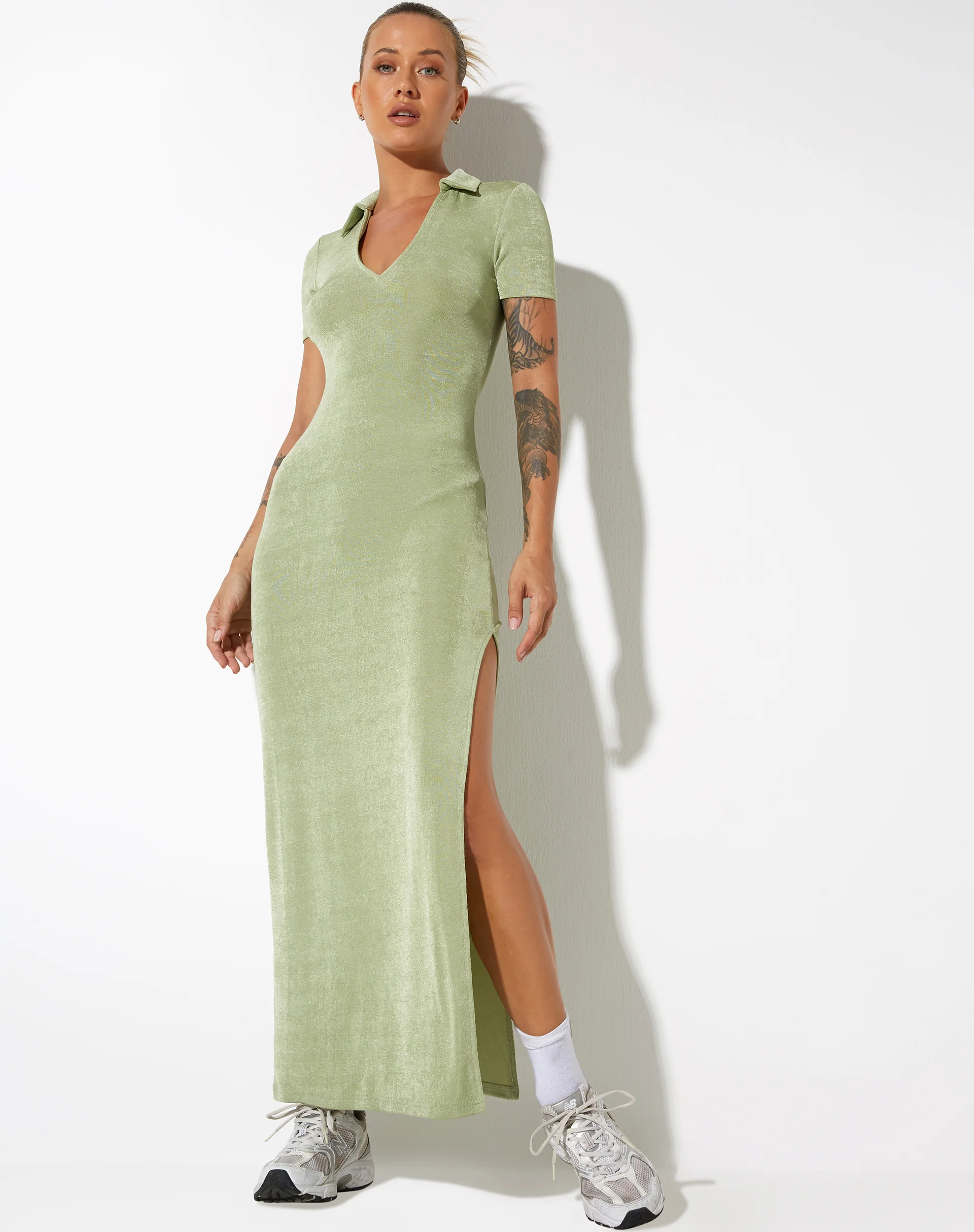 Savita Maxi Dress in Crepe Seafoam Green - Awmao