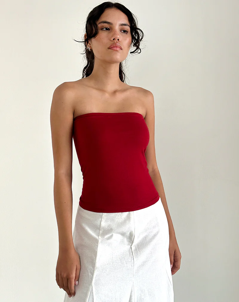Shaelo Bandeau Top in Adrenaline Red - Awmao