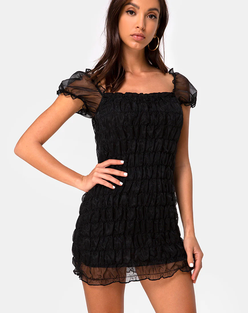 Lenira Dress in Black Organza - Awmao