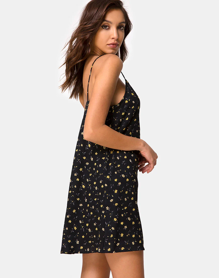 Sanna Slip Dress in Pretty Petal Black - Awmao