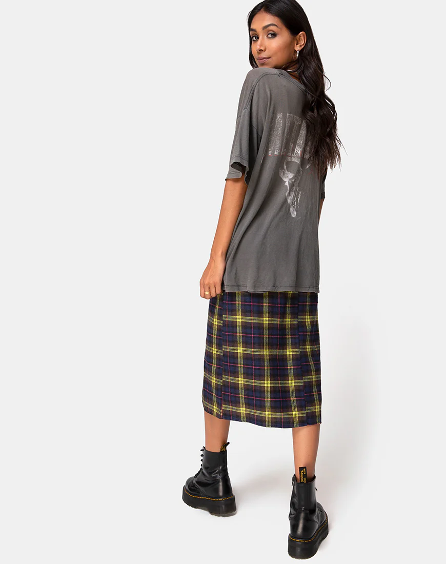 Saika Skirt in Plaid Brown Yellow Check - Awmao