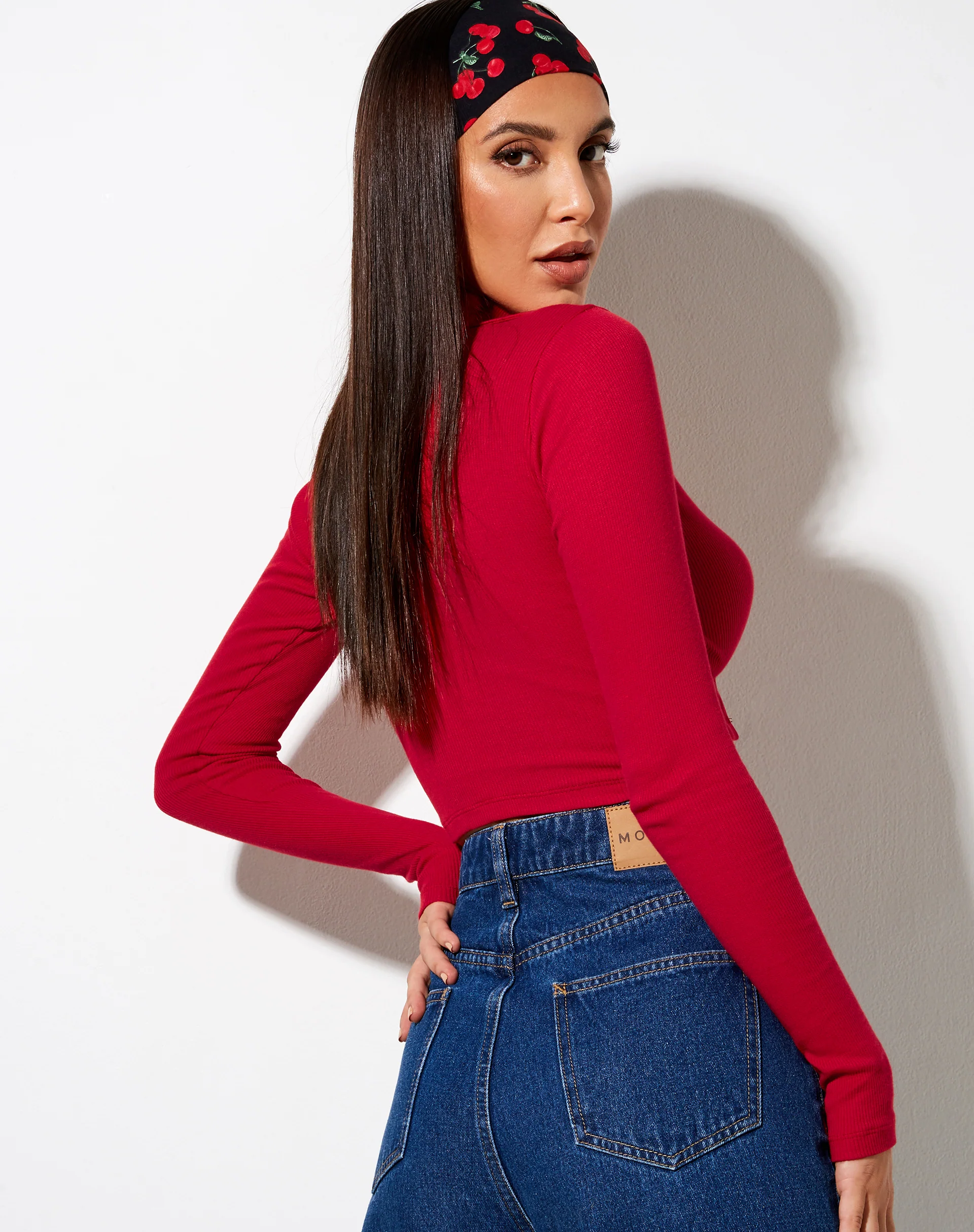 Ryals Long Sleeve Top in Rib Racing Red - Awmao