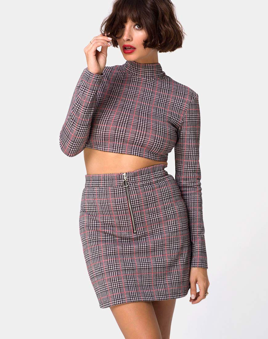 Bronti Mini Skirt in Charles Check Blush - Awmao
