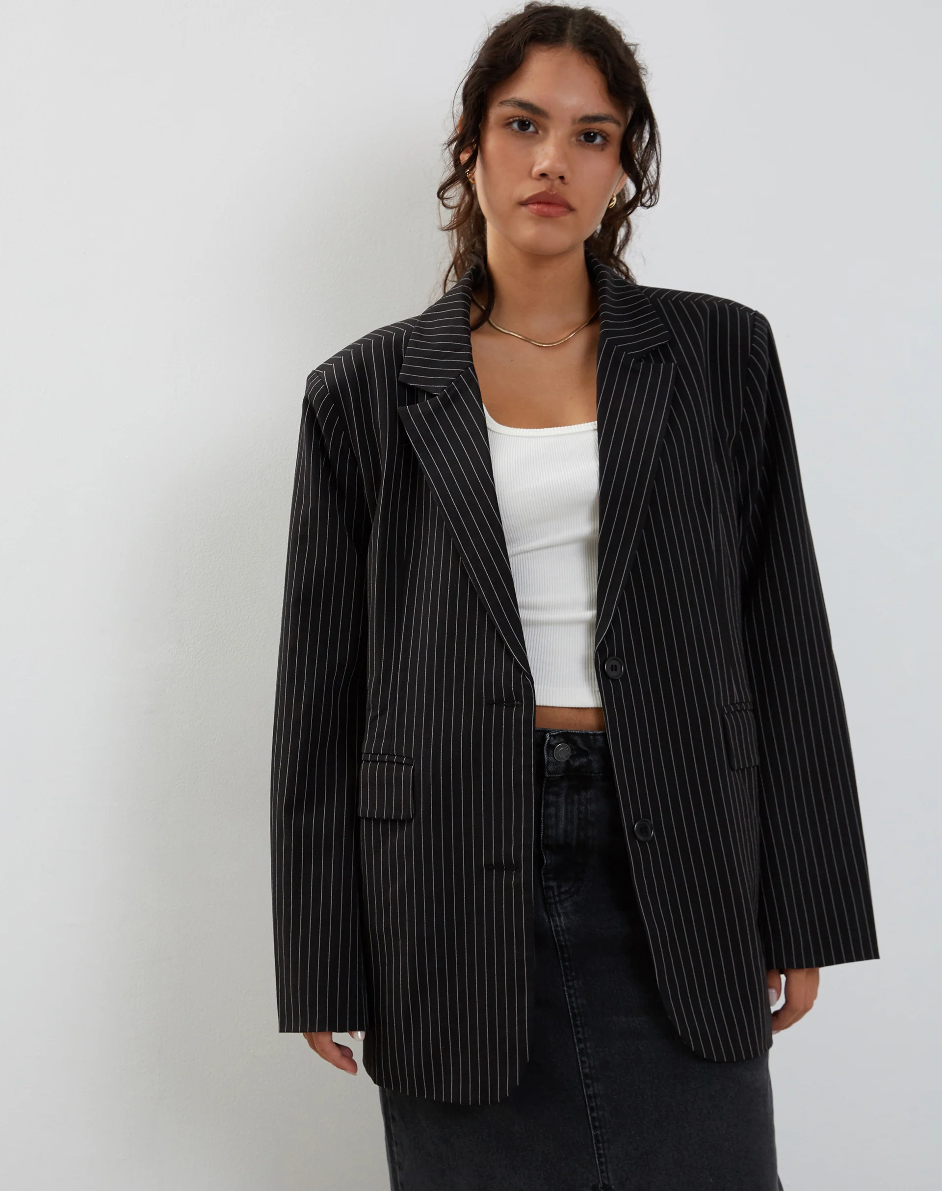 Maiwa Blazer in Pinstripe Black - Awmao