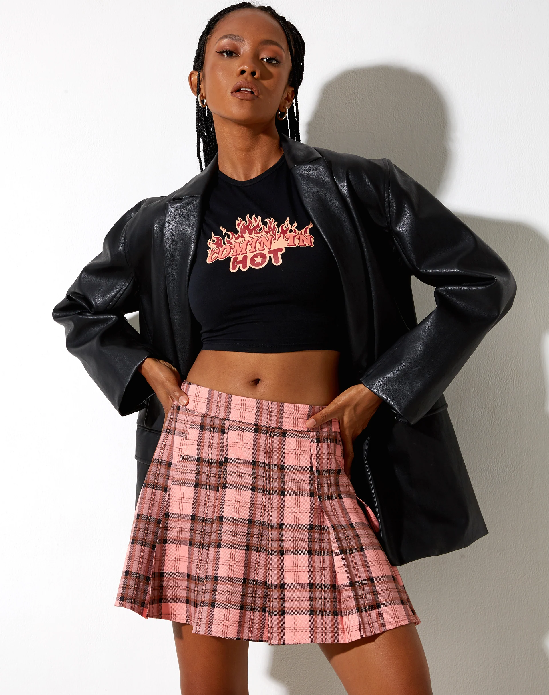 Carga Mini Skirt in Pink and Brown Check - Awmao