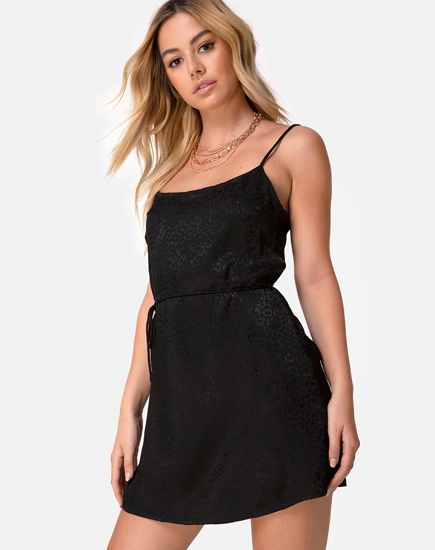 Kinley Dress in Satin Cheetah Black - Awmao