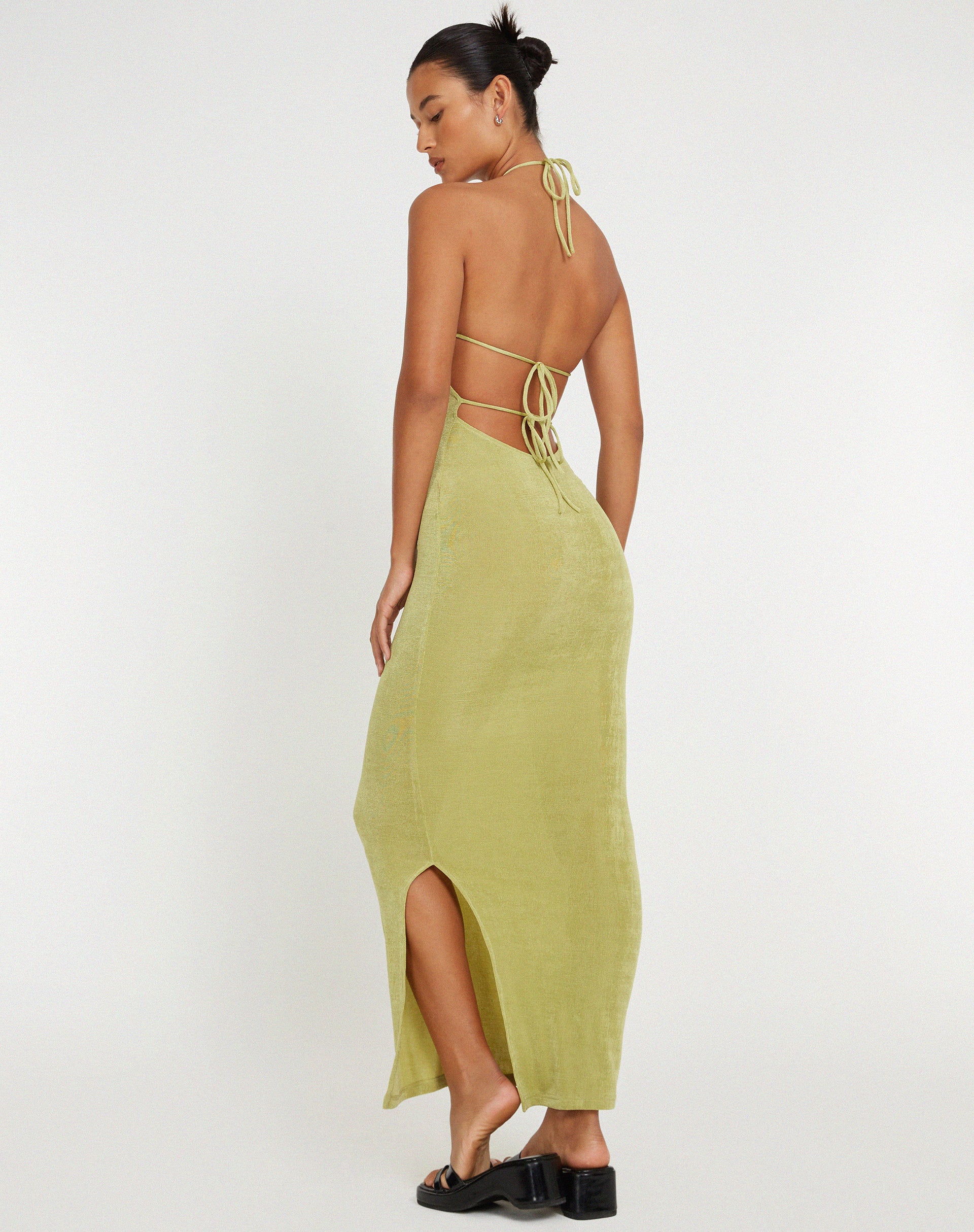 Virnilia Halterneck Maxi Dress in Lime - Awmao